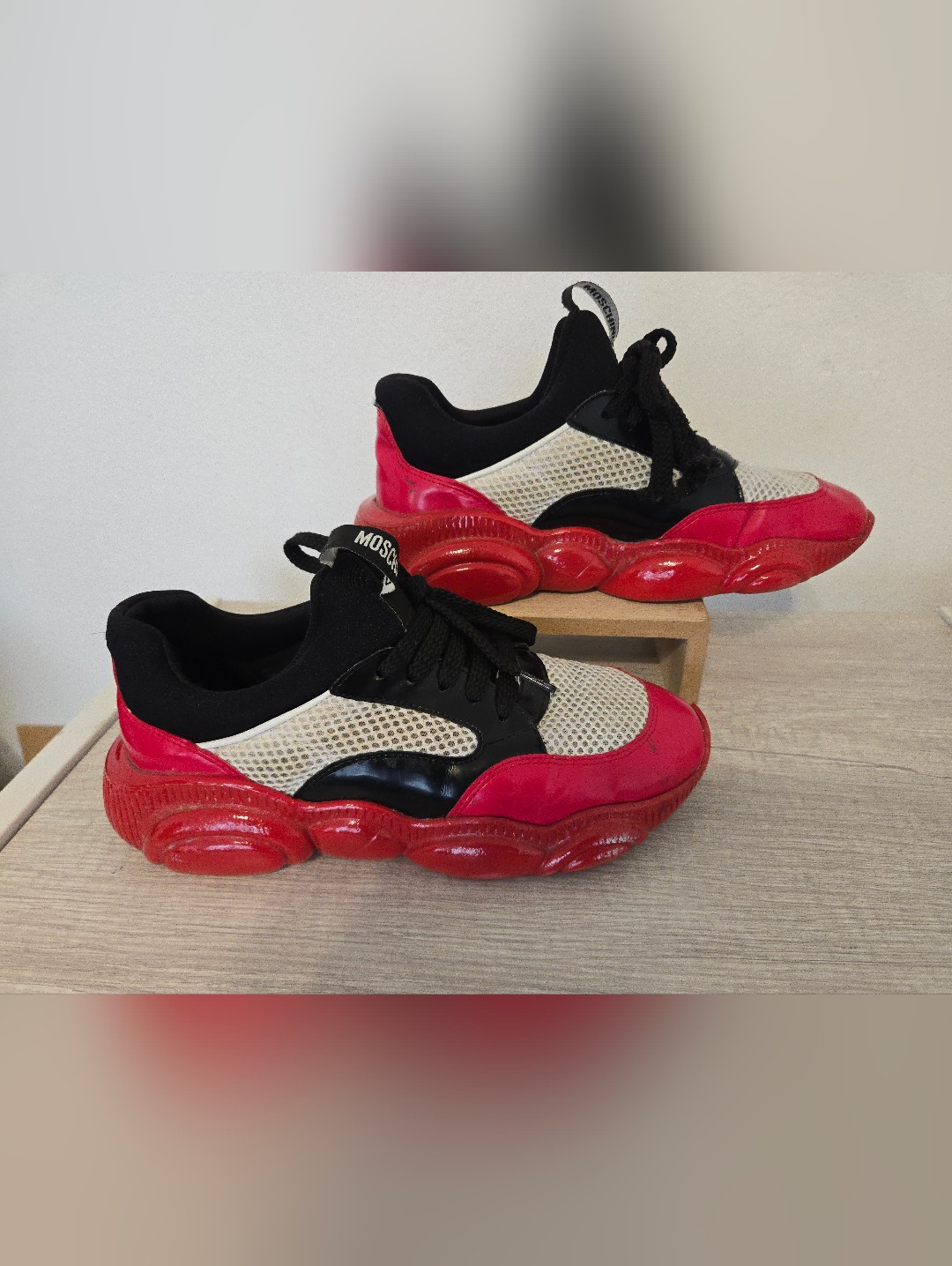 Moschino Sneakers Womens 36 Teddy Sole Designer Shoes Red Black